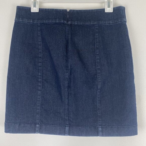 Ann Taylor Women's Denim Mini Skirt Size 4 Blue Dark Wash Zipper Detail A Line - Picture 3 of 8